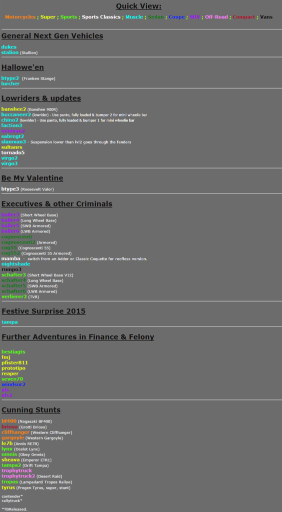 Code GTA V Vehicle hashes list Page 32 Se7enSins Gaming Community